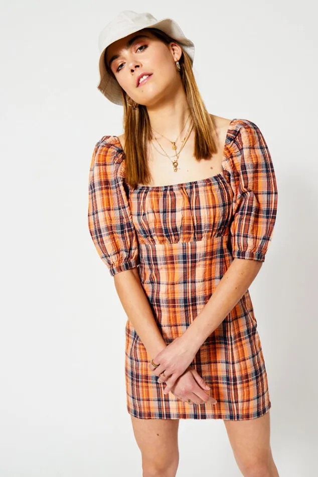 Jurken<America Today Jurk Dora Check|Orange/blue