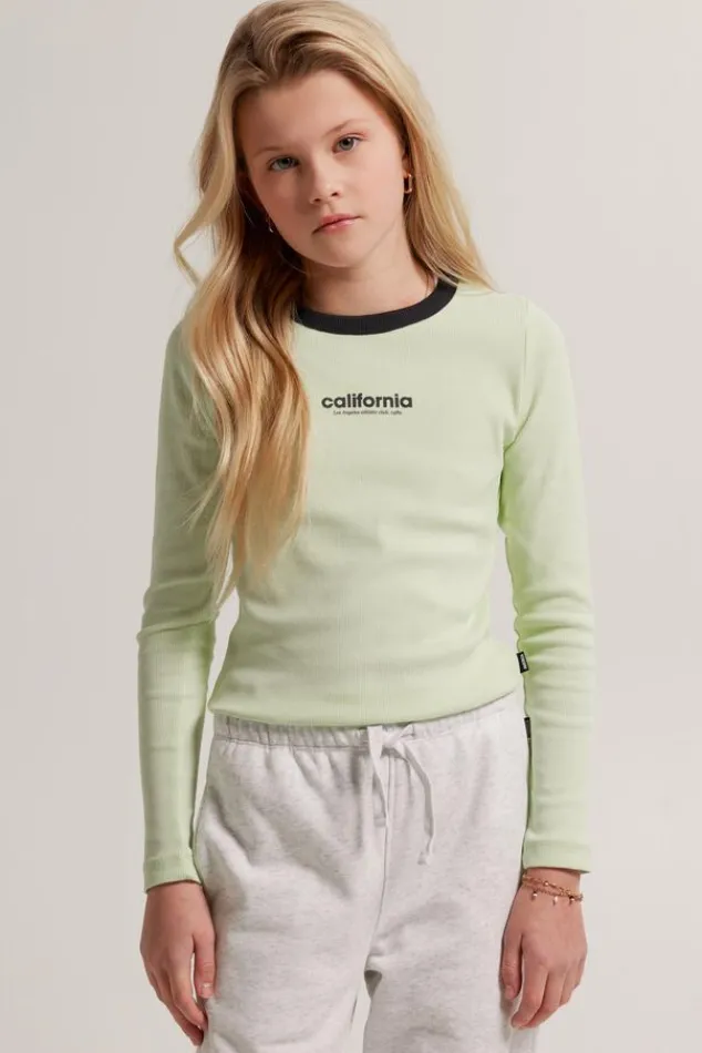 T-shirts &Tops<America Today Longsleeve Lauri JR Lime|Offwhite