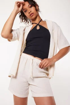 Pyjama|Ondergoed & Lounge<America Today Short Myra Washedblack|Lightkhaki