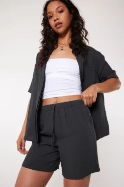 Pyjama|Ondergoed & Lounge<America Today Short Myra Washedblack|Lightkhaki