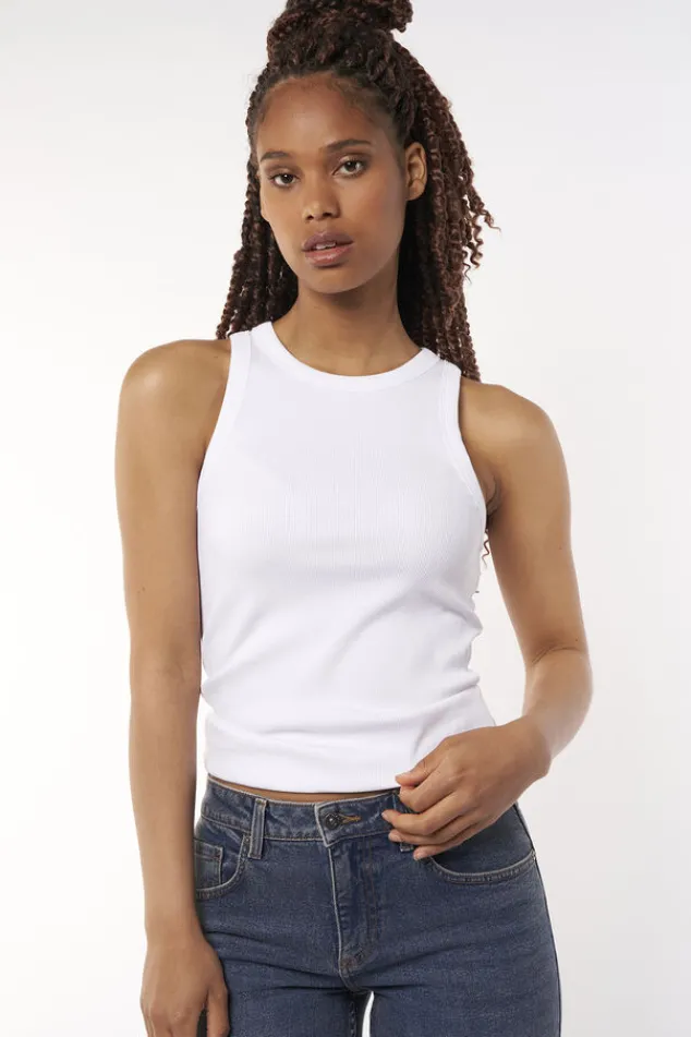 Ondergoed & Lounge|T-shirts & Tops<America Today Singlet Gia Lightgreymelange|White|Lightkhaki