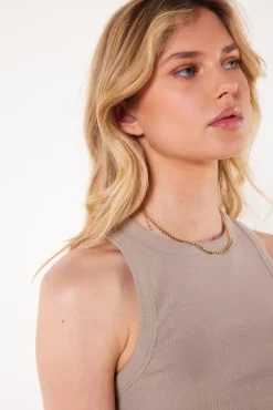 Ondergoed & Lounge|T-shirts & Tops<America Today Singlet Gia Lightgreymelange|White|Lightkhaki